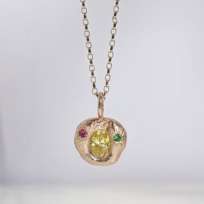 Molten Pendant  - 9ct Gold - Oval Yellow Diamond with Tourmaline and Tsavorite Garnet