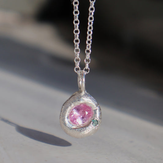 Molten Pendant  - Silver - Oval Pink Sapphire with Alexandrite