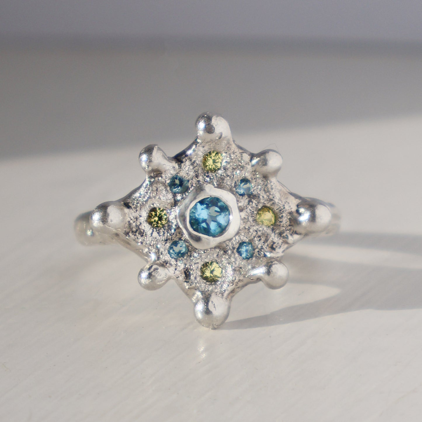 Solstice Ring  - Silver - Blue Topaz and Yellow Sapphire - Size O - P (US size 7 1/2 - 8)