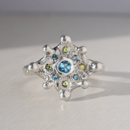 Solstice Ring  - Silver - Blue Topaz and Yellow Sapphire - Size O - P (US size 7 1/2 - 8)
