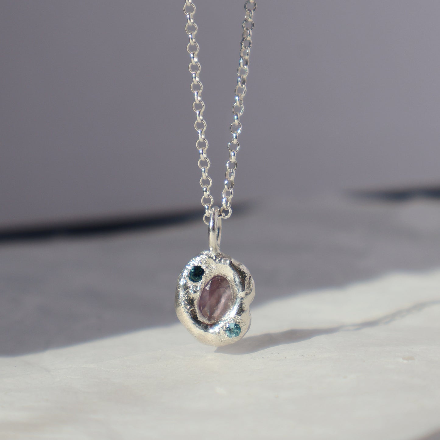 Molten Pendant  - Silver - Oval Corundum Alexandrite and Topaz