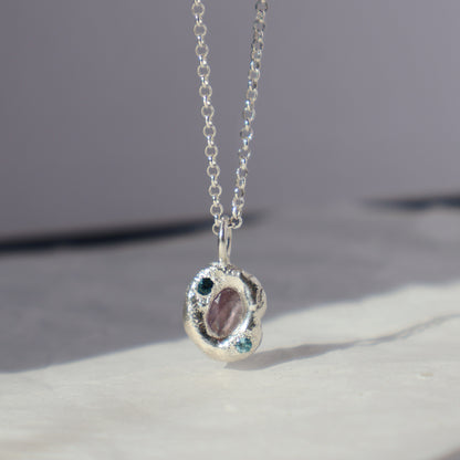 Molten Pendant  - Silver - Oval Corundum Alexandrite and Topaz