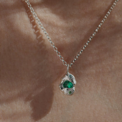 Molten Pendant  - Silver - Pear Emerald with Blue Topaz and Tsavorite Garnet