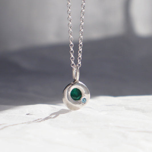 Molten Pendant  - Silver - Round Emerald with Topaz
