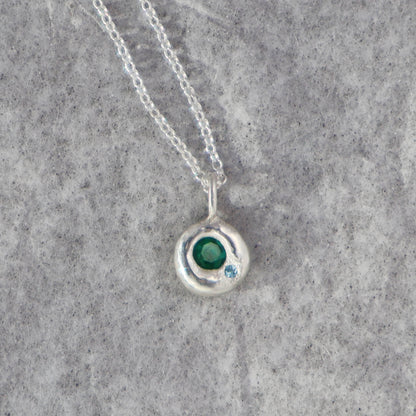 Molten Pendant  - Silver - Round Emerald with Topaz