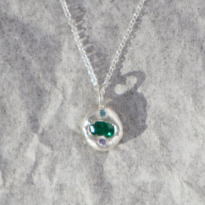 Molten Pendant  - Silver - Oval Emerald with Topaz and Tanzanite