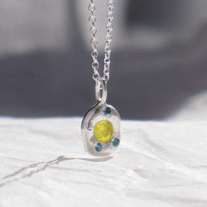 Molten Pendant  - Silver - Round Yellow Lumogarnet with Topaz