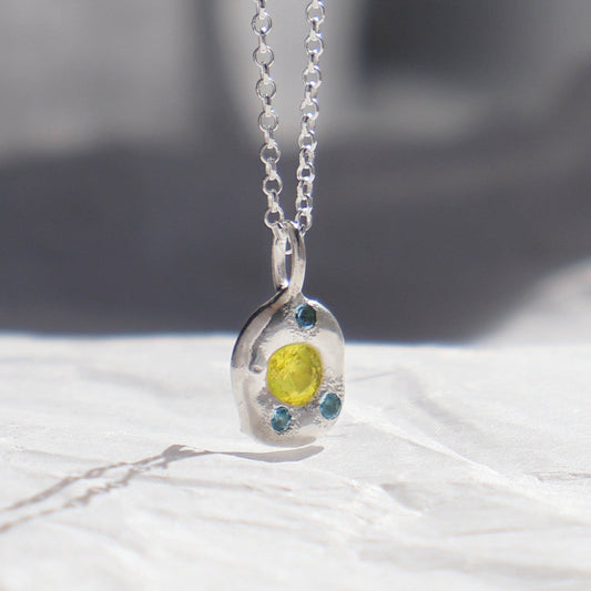 Molten Pendant  - Silver - Round Yellow Lumogarnet with Topaz