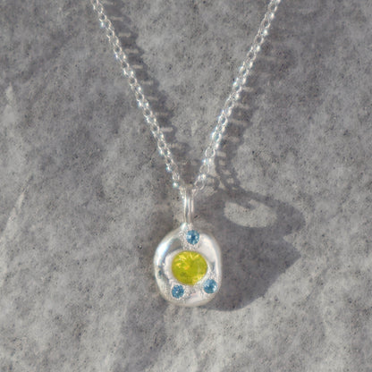 Molten Pendant  - Silver - Round Yellow Lumogarnet with Topaz
