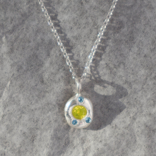 Molten Pendant  - Silver - Round Yellow Lumogarnet with Topaz