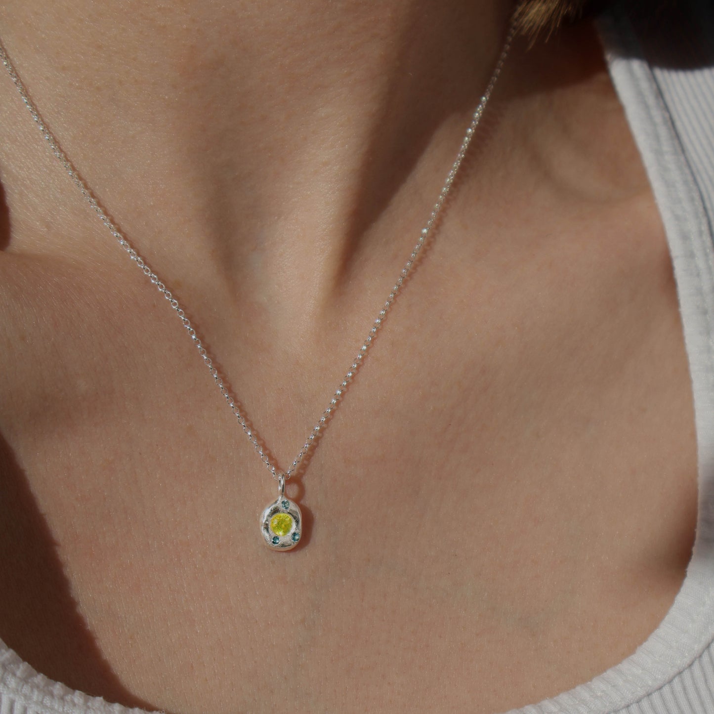 Molten Pendant  - Silver - Round Yellow Lumogarnet with Topaz