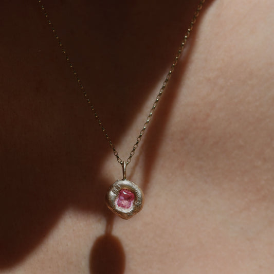 Molten Pendant  - 9ct Gold - Octagon Pink Sapphire