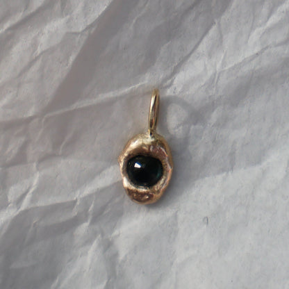 Molten Pendant  - 9ct Gold - Dark Blue Sapphire