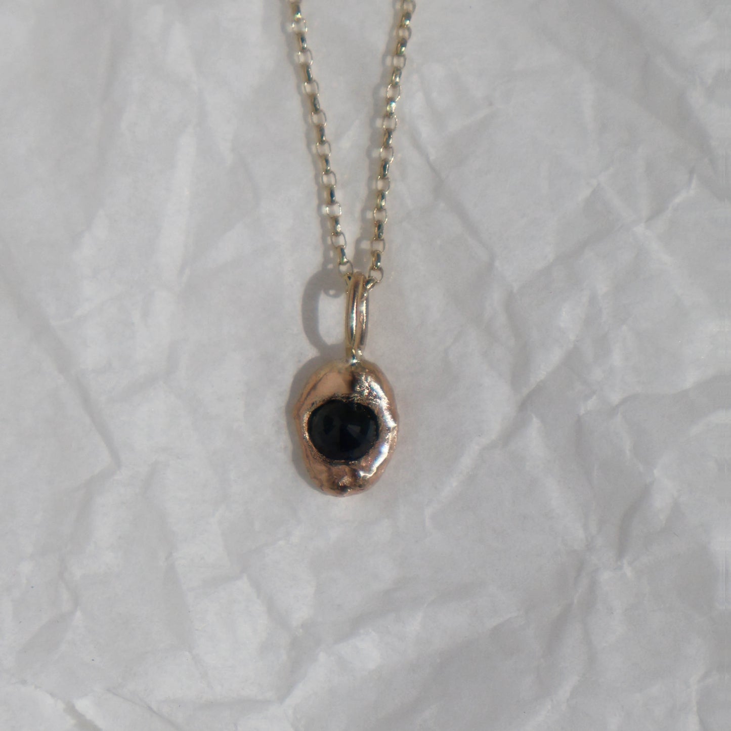 Molten Pendant  - 9ct Gold - Dark Blue Sapphire