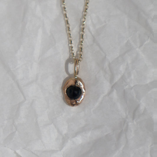 Molten Pendant  - 9ct Gold - Dark Blue Sapphire