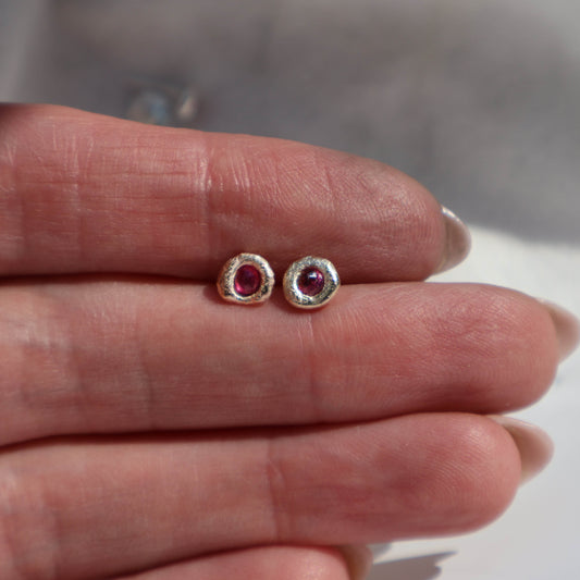 Little Molten Studs - 9ct Gold - Ruby