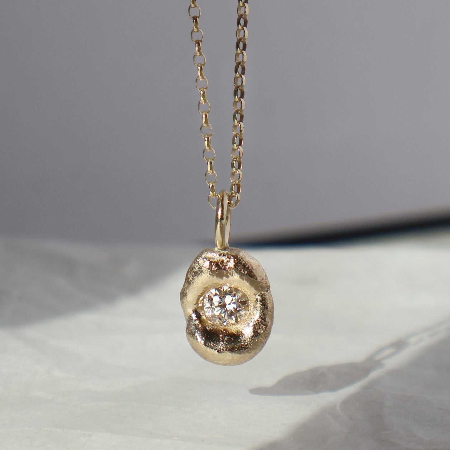 Molten Pendant  - 9ct Gold - Round Lab Grown Diamond