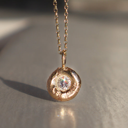 Molten Pendant  - 9ct Gold - Round Lab Grown Diamond