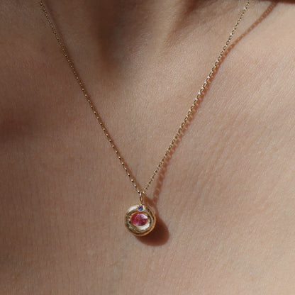 Molten Pendant  - 9ct Gold - Oval Pink Sapphire with Tanzanite