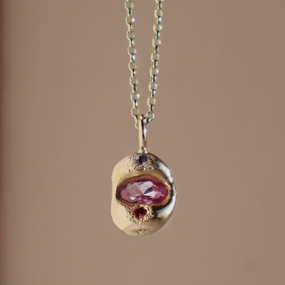 Molten Pendant  - 9ct Gold - Oval Pink Sapphire with Tanzanite and Tourmaline