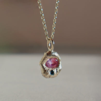 Molten Pendant  - 9ct Gold - Oval Pink Sapphire with Topaz