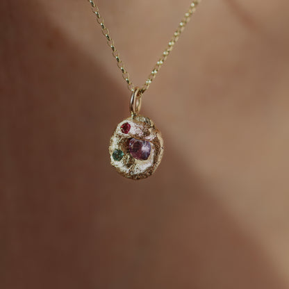 Molten Pendant  - 9ct Gold - Round Purple Sapphire with Alexandrite and Rubellite