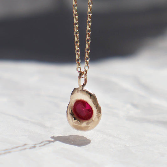 Molten Pendant  - 9ct Gold - Oval Ruby