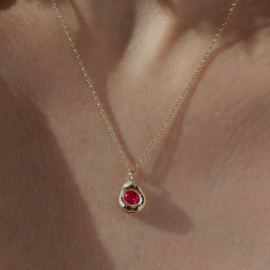 Molten Pendant  - 9ct Gold - Oval Ruby