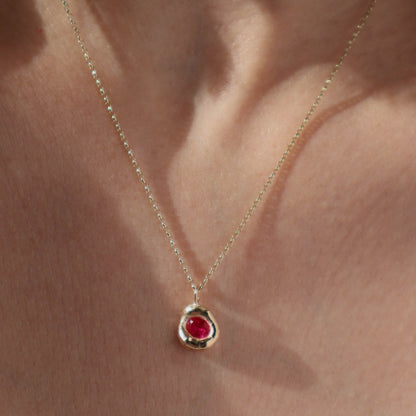 Molten Pendant  - 9ct Gold - Oval Ruby
