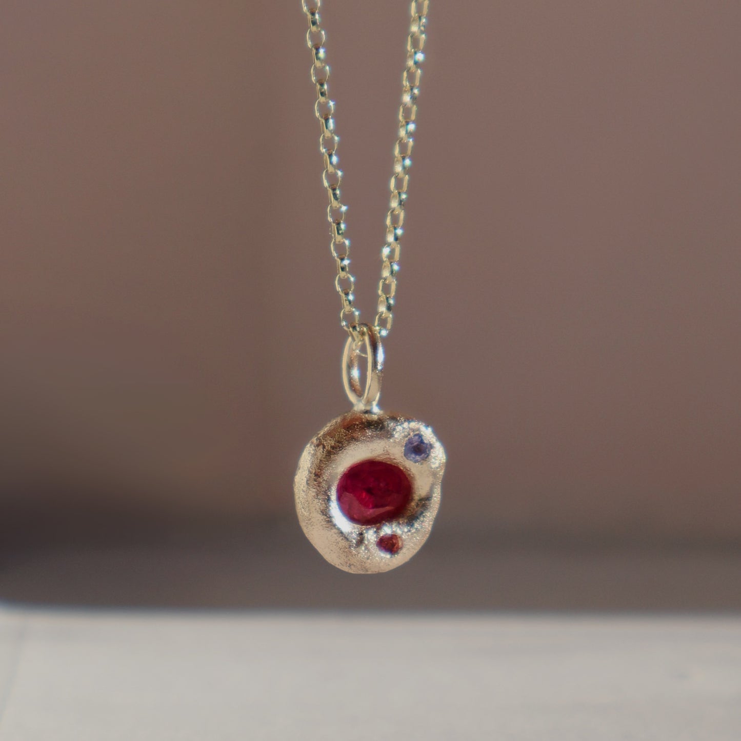 Molten Pendant  - 9ct Gold - Ruby with Tanzanite and Tourmaline