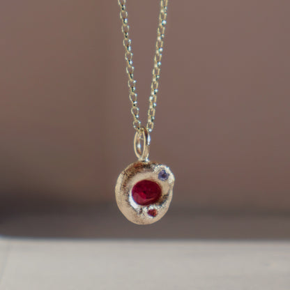 Molten Pendant  - 9ct Gold - Ruby with Tanzanite and Tourmaline