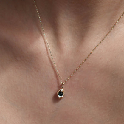 Molten Pendant  - 9ct Gold - Dark Blue Sapphire