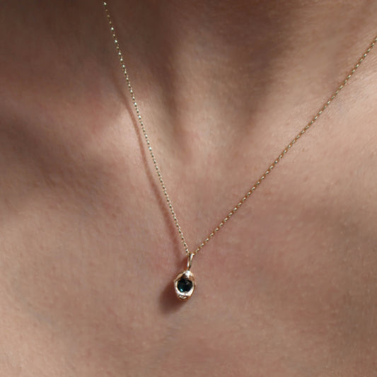 Molten Pendant  - 9ct Gold - Dark Blue Sapphire