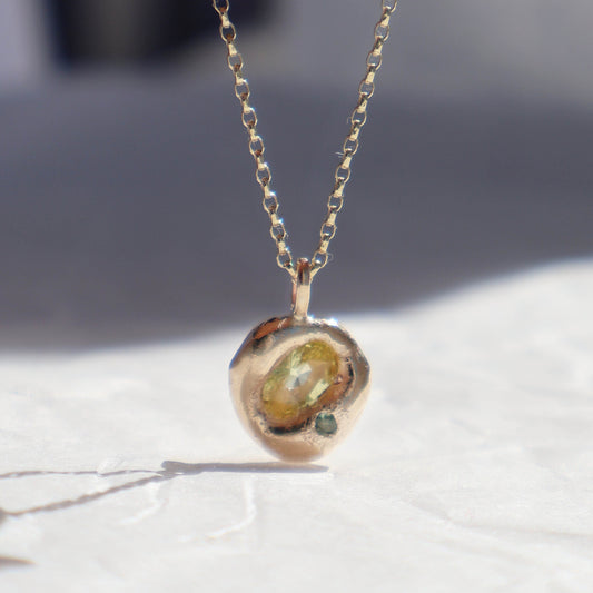 Molten Pendant  - 9ct Gold - Oval Yellow Sapphire with Alexandrite