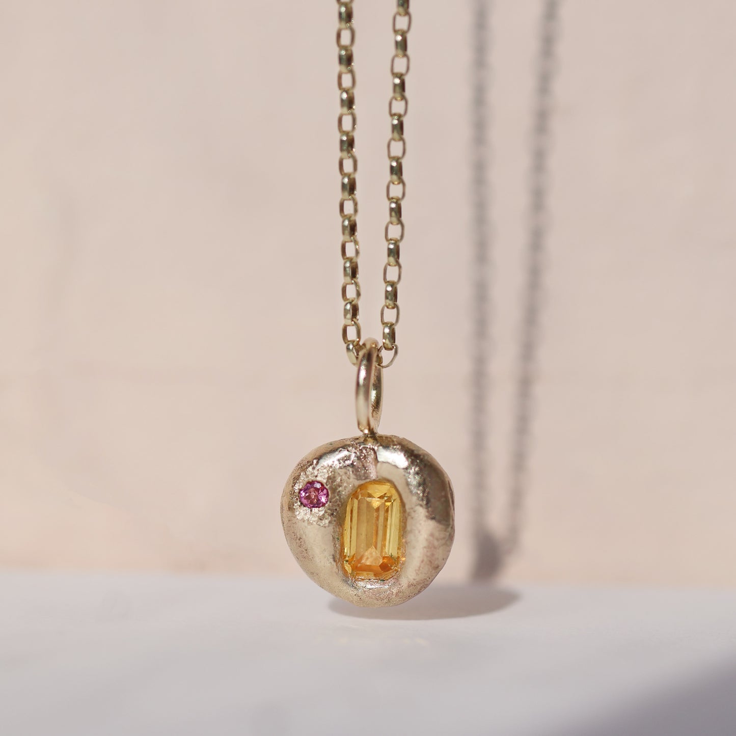 Molten Pendant  - 9ct Gold - Yellow Sapphire with Pink Tourmaline