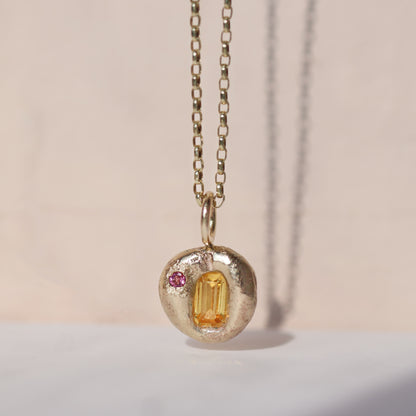 Molten Pendant  - 9ct Gold - Yellow Sapphire with Pink Tourmaline