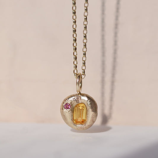 Molten Pendant  - 9ct Gold - Yellow Sapphire with Pink Tourmaline