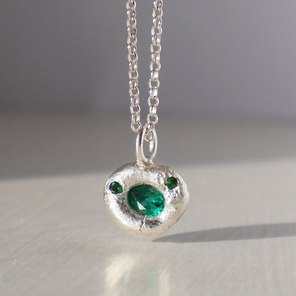 Molten Pendant  - Silver - Pear Emerald with Tsavorite Garnets