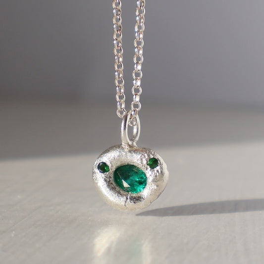 Molten Pendant  - Silver - Pear Emerald with Tsavorite Garnets
