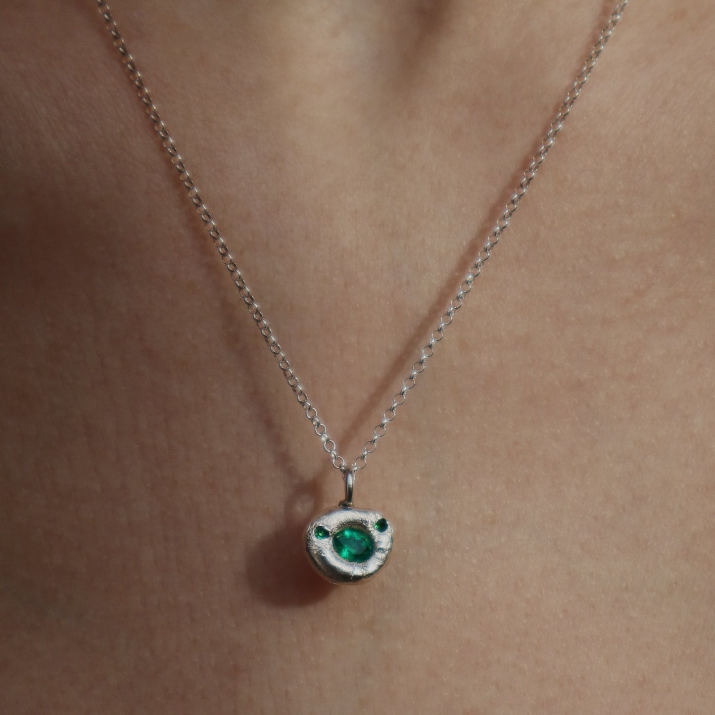 Molten Pendant  - Silver - Pear Emerald with Tsavorite Garnets