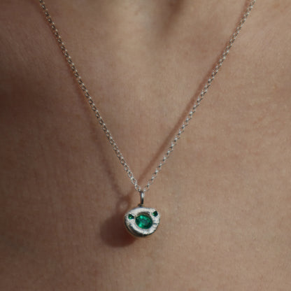 Molten Pendant  - Silver - Pear Emerald with Tsavorite Garnets