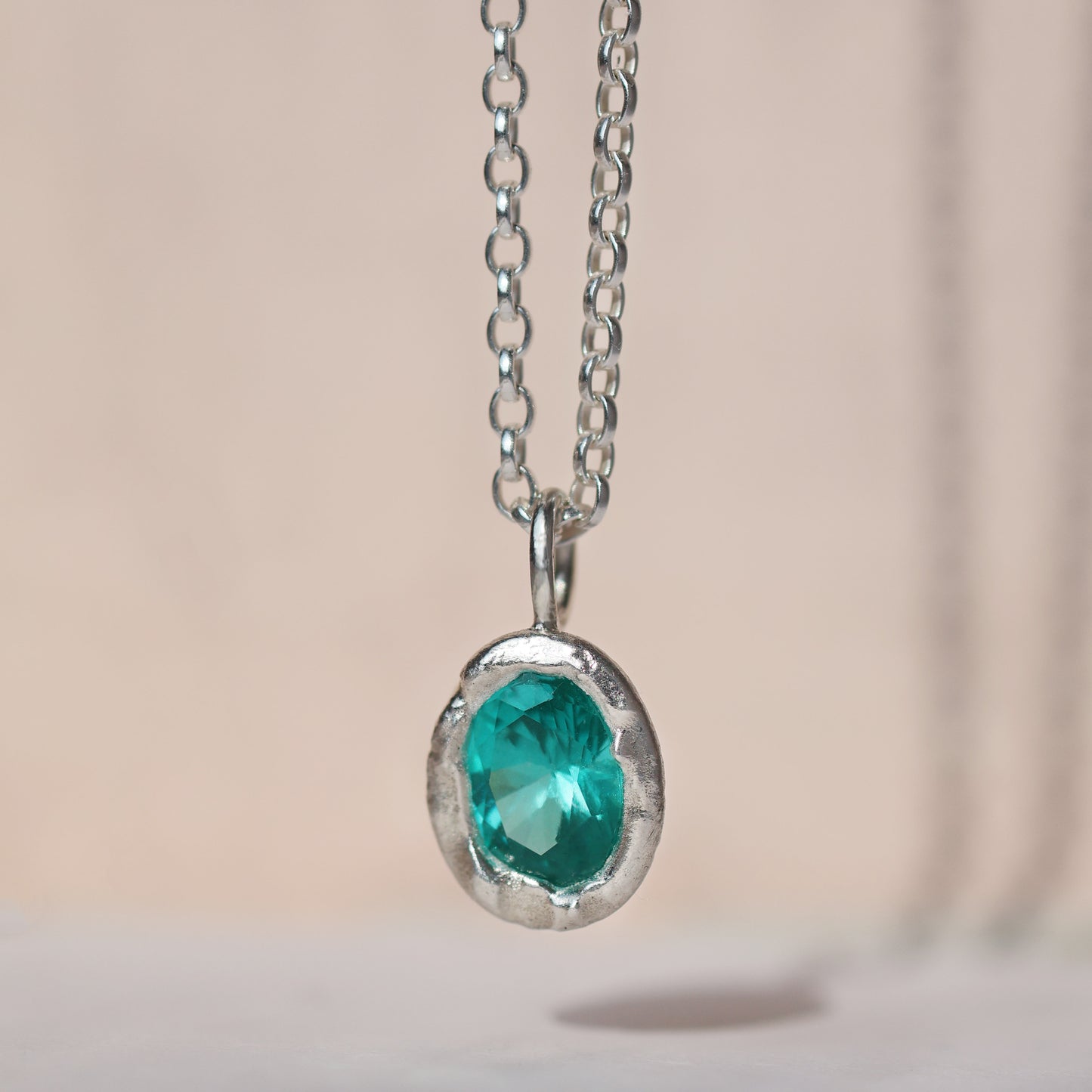 Molten Pendant  - Silver - Green YAG (Large)
