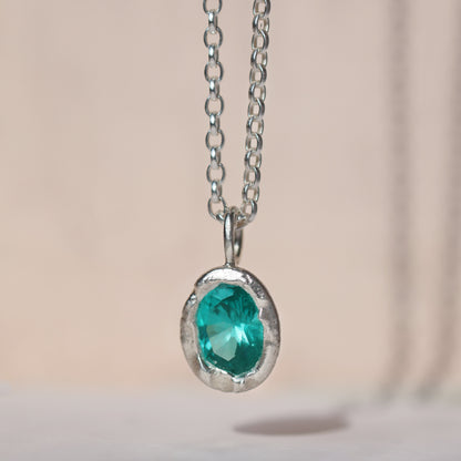 Molten Pendant  - Silver - Green YAG (Large)