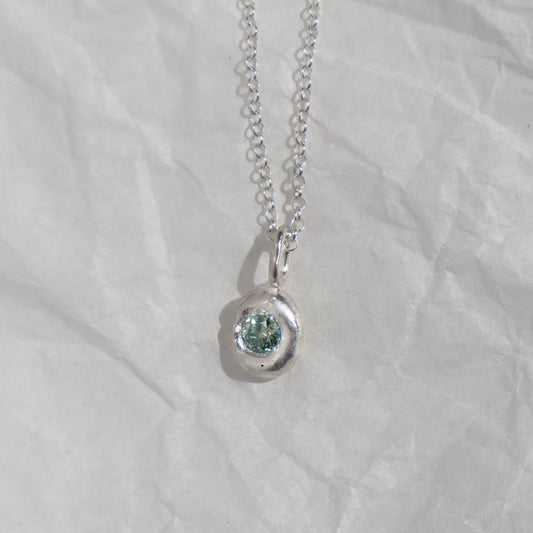 Molten Pendant  - Silver - Blue/Green Moissanite