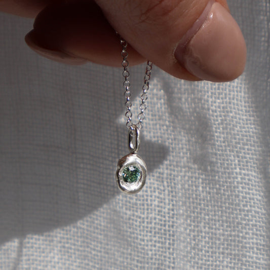 Molten Pendant  - Silver - Blue/Green Moissanite