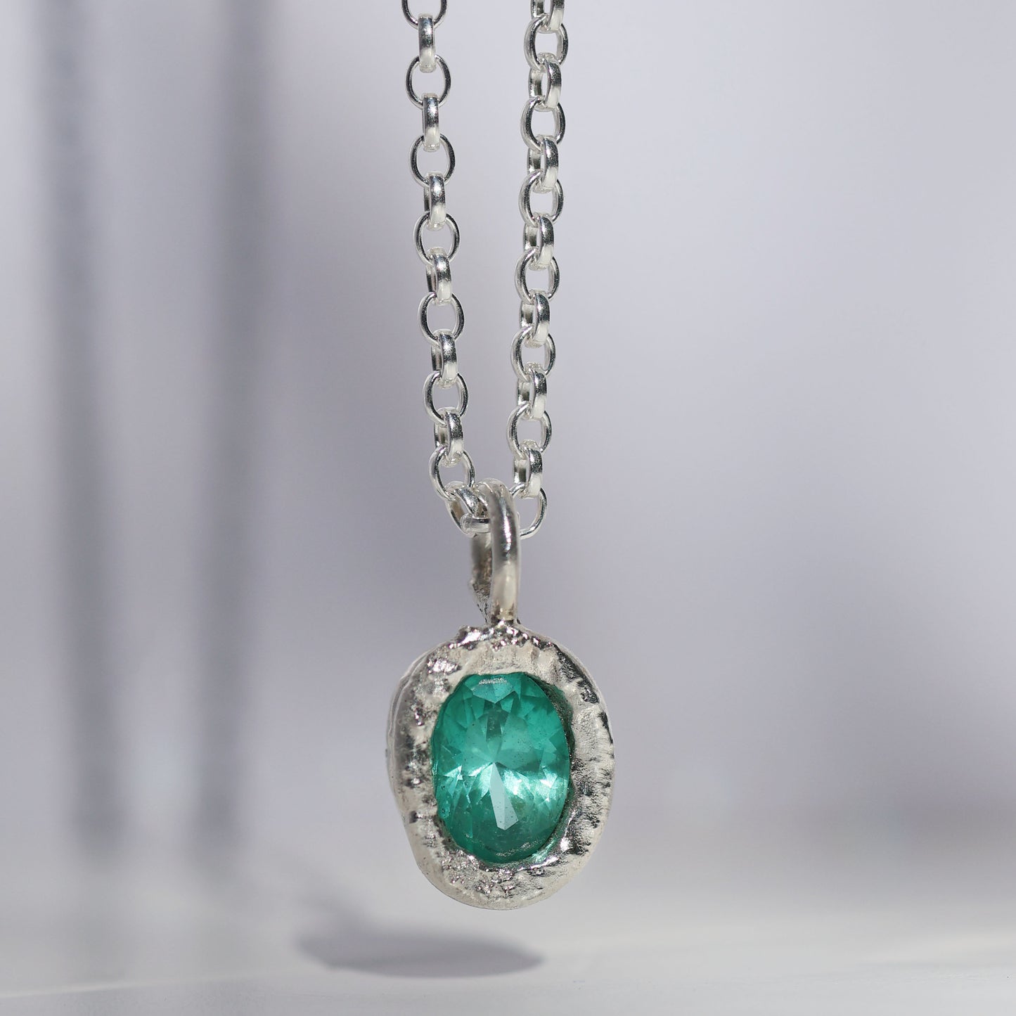 Molten Pendant  - Silver - Green YAG