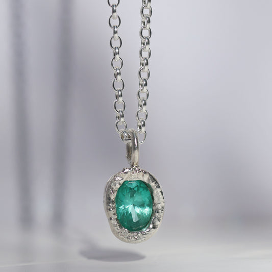 Molten Pendant  - Silver - Green YAG