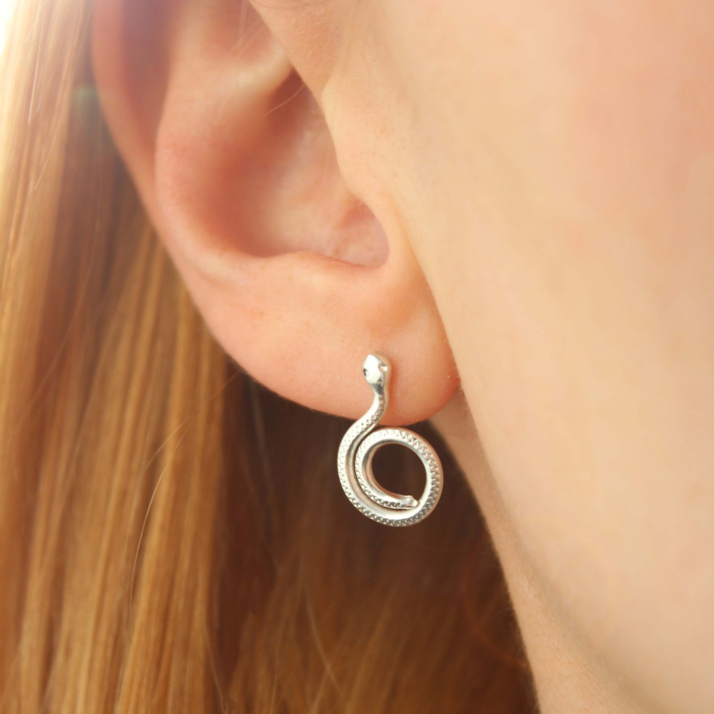 Spiral Snake Earrings - Silver