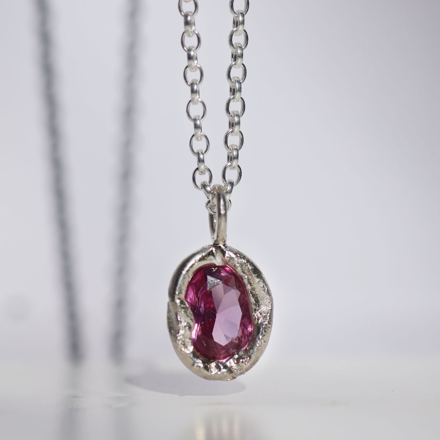 Molten Pendant  - Silver - Pink Sapphire