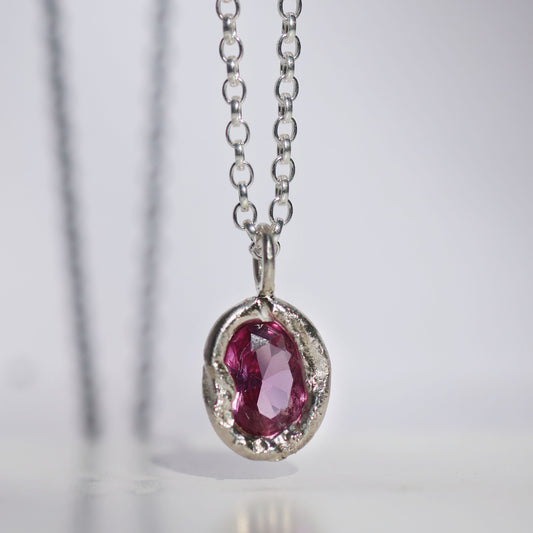 Molten Pendant  - Silver - Pink Sapphire